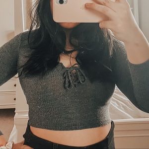 John Galt Brandy Melville Cropped Long Sleeve Top